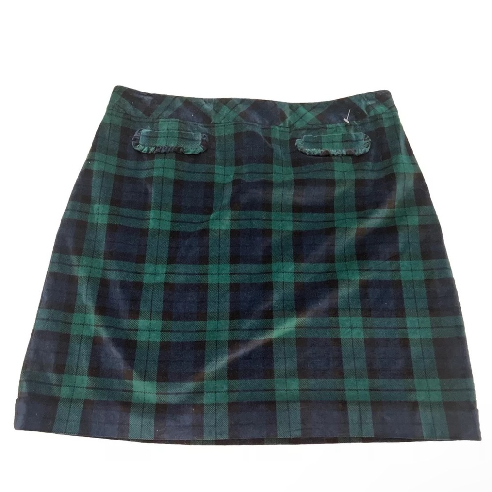 Talbots Skirt Green Blue Tartan Plaid Velvet Velour Holiday Christmas 16 XL